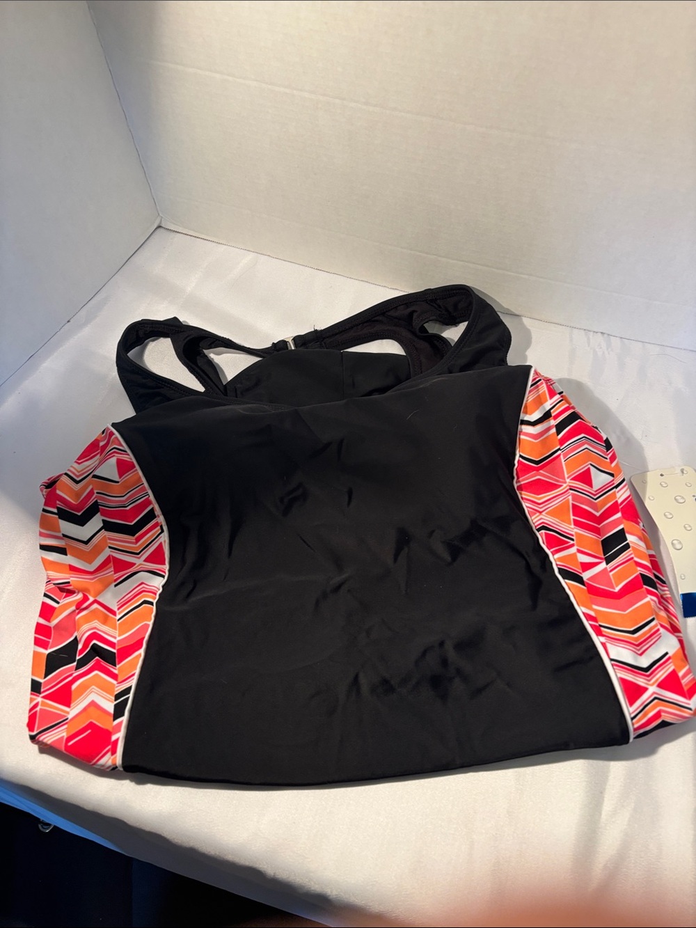 Catalina Black One-Piece Swimsuit with Pink & Orange Chevron Side Panels